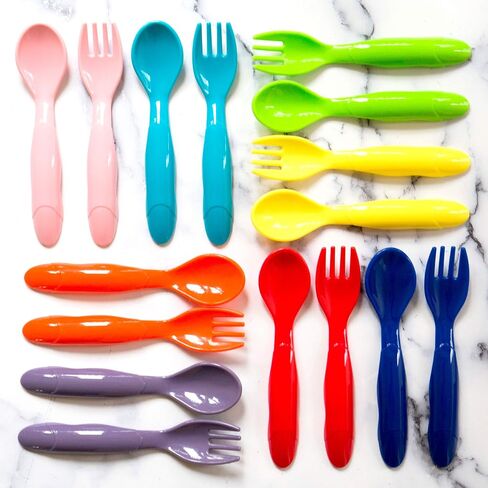 Youngever 36 Pcs Plastic Toddler Utensils, Set of 18 in 9 Assorted Colors, Plastic Kids Forks Kids Spoons, Dishwasher Safe, Toddler Silverware, Kids Plastic Cutlery Set, 9 Assorted Colors in Kuwait