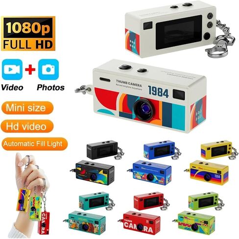0.96" TFT Retro CCD Keychain Mini Camera | 1080P Wide Angle Mini Keychain Cam Student Birthday Gift(Blue) in Kuwait