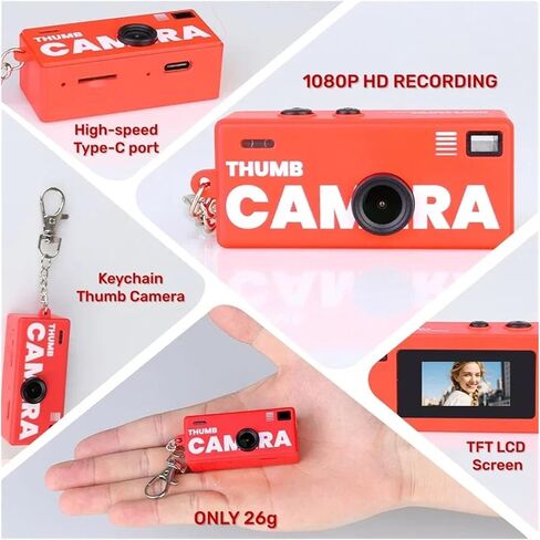 0.96" TFT Retro CCD Keychain Mini Camera | 1080P Wide Angle Mini Keychain Cam Student Birthday Gift(Blue) in Kuwait