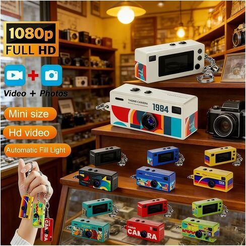 0.96in Flip Lens Retro CCD Mini Digital Camera | 1080P Pocket Retro Mini CCD Cam Travel Sports Vlog Gift(Add 32G TF,White) in Kuwait