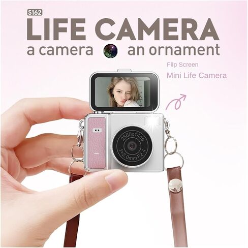 Mini Pocket CCD Digital Camera | 2K Flip Lens Mini Cam 1.47in Screen Max 128GB TF Card Support(8GB Memory,Pink) in Kuwait
