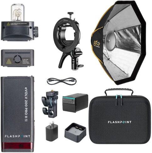 Flashpoint eVOLV 200 Pro II TTL Pocket Flash Kit with Glow EZ Lock Octa Small Quick Softbox (25") and S2 Bracket in Kuwait