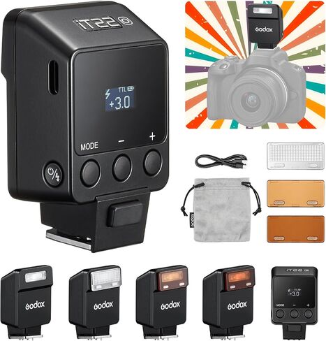 Godox iT22-S Silver Mini Pocket TTL On-Camera Speedlite, HSS 1/8000s Portable Flash, Built-in Rechargeable Battery, 1.5s Fast Recycle with Magnetic Diffuser & CTO Filters for Sony Alpha Mirrorless in Kuwait