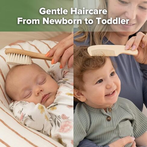haakaa Baby Hair Brush and Comb Set for Newborns & Toddlers - Natural Soft Wool Bristles and Wooden Handle, Gently Grooms Baby's Hair, Ideal for Cradle Cap, Perfect Baby Gift, 2pk | Natural Soft Wool Bristle Baby Brush and Comb Set Gently Massages Scalp a in Kuwait