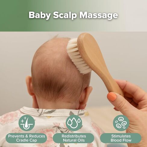 haakaa Baby Hair Brush and Comb Set for Newborns & Toddlers - Natural Soft Wool Bristles and Wooden Handle, Gently Grooms Baby's Hair, Ideal for Cradle Cap, Perfect Baby Gift, 2pk | Natural Soft Wool Bristle Baby Brush and Comb Set Gently Massages Scalp a in Kuwait