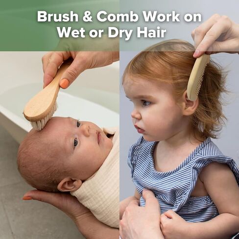 haakaa Baby Hair Brush and Comb Set for Newborns & Toddlers - Natural Soft Wool Bristles and Wooden Handle, Gently Grooms Baby's Hair, Ideal for Cradle Cap, Perfect Baby Gift, 2pk | Natural Soft Wool Bristle Baby Brush and Comb Set Gently Massages Scalp a in Kuwait
