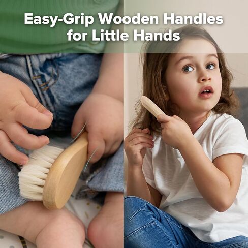 haakaa Baby Hair Brush and Comb Set for Newborns & Toddlers - Natural Soft Wool Bristles and Wooden Handle, Gently Grooms Baby's Hair, Ideal for Cradle Cap, Perfect Baby Gift, 2pk | Natural Soft Wool Bristle Baby Brush and Comb Set Gently Massages Scalp a in Kuwait