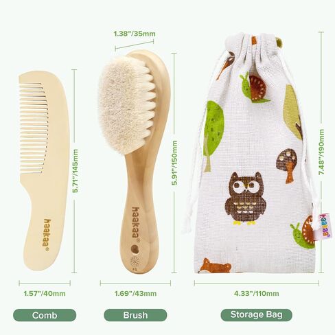haakaa Baby Hair Brush and Comb Set for Newborns & Toddlers - Natural Soft Wool Bristles and Wooden Handle, Gently Grooms Baby's Hair, Ideal for Cradle Cap, Perfect Baby Gift, 2pk | Natural Soft Wool Bristle Baby Brush and Comb Set Gently Massages Scalp a in Kuwait