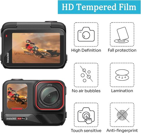 4 pcs Lens Screen Protector made for Insta360 Ace Pro 2 | [Camera Tempered Glass], [Alignment Kit Eazy installation], 9H Hardness, Anti-Scrach, Anti-Bubble, Easy Install in Kuwait
