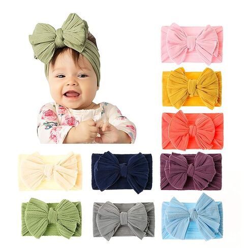 Baby Big Hair Bow Head Wrap, Turban Knotted Knitted Headbands, Soft Silk Stretchy Hair Bands 9PCS for Newborn Infant Toddlers in Kuwait