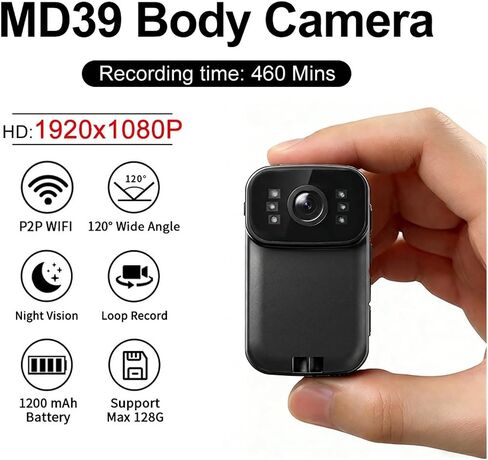 YNMEE MD39 1080P Pocket Thumb Mini Body Camera Built-in WiFi Hotspot Portable Sports DV Camcorder for Law Enforcement Recording in Kuwait