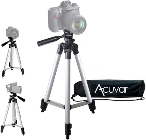 Lightweight 50 Inch Camera Tripod with 3-Way Pan & Tilt Head – Aluminum DSLR Tripod Stand with Quick Release Plate for Photography & Video in Kuwait