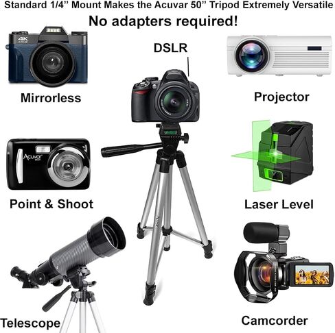 Lightweight 50 Inch Camera Tripod with 3-Way Pan & Tilt Head – Aluminum DSLR Tripod Stand with Quick Release Plate for Photography & Video in Kuwait