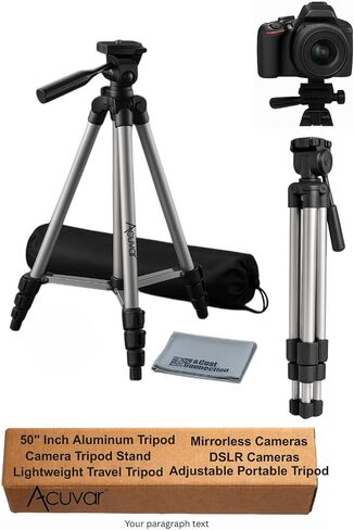 Lightweight 50 Inch Camera Tripod with 3-Way Pan & Tilt Head – Aluminum DSLR Tripod Stand with Quick Release Plate for Photography & Video in Kuwait