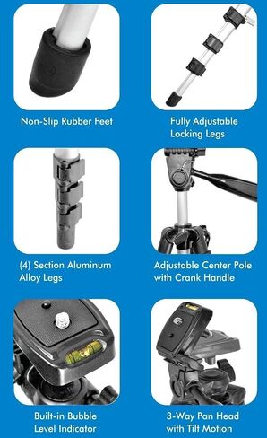 Lightweight 50 Inch Camera Tripod with 3-Way Pan & Tilt Head – Aluminum DSLR Tripod Stand with Quick Release Plate for Photography & Video in Kuwait
