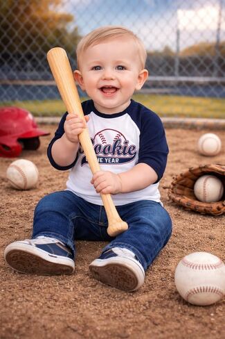 Rookie of The Year First Birthday Baby Boy Custom T-Shirt One Year Old Toddler Baseball Theme Kids Tees Personalized Shirt in Kuwait