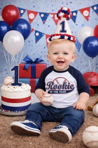 Rookie of The Year First Birthday Baby Boy Custom T-Shirt One Year Old Toddler Baseball Theme Kids Tees Personalized Shirt in Kuwait