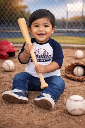 Rookie of The Year First Birthday Baby Boy Custom T-Shirt One Year Old Toddler Baseball Theme Kids Tees Personalized Shirt in Kuwait