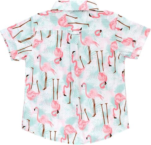 RUGGEDBUTTS Baby Boys Vibrant Flamingo - Button Down Shirt 18-24m | Cotton Rayon Blend, Loose Fit, Solid Pattern, Standard Length, Casual Wear, Camping Inspired, For Toddler in Kuwait