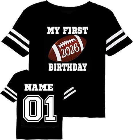 First Birthday Football one Year Old Baby Toddler Personalized Jersey Styled Tshirt Options, ONE, 1st Birthday Designs, Touchdown 1, My Rookie Year, The Big one, Mom Dad... Black in Kuwait