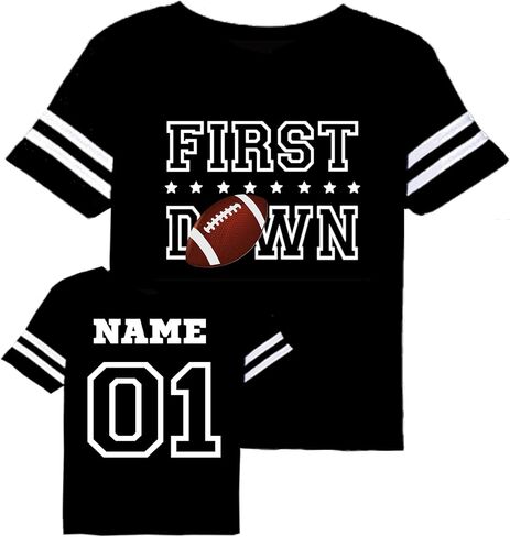 First Birthday Football one Year Old Baby Toddler Personalized Jersey Styled Tshirt Options, ONE, 1st Birthday Designs, Touchdown 1, My Rookie Year, The Big one, Mom Dad... Black in Kuwait