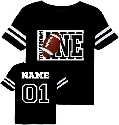First Birthday Football one Year Old Baby Toddler Personalized Jersey Styled Tshirt Options, ONE, 1st Birthday Designs, Touchdown 1, My Rookie Year, The Big one, Mom Dad... Black in Kuwait