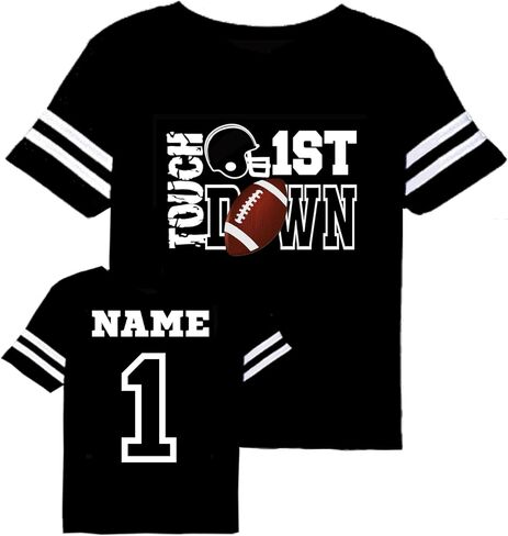 First Birthday Football one Year Old Baby Toddler Personalized Jersey Styled Tshirt Options, ONE, 1st Birthday Designs, Touchdown 1, My Rookie Year, The Big one, Mom Dad... Black in Kuwait