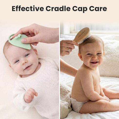 Baby Hair Brush & Comb Set for Newborns - Gentle Goat-Hair & Bamboo Bristle Hairbrushes with Easy Grip Wooden Handles - 5-Pack Baby Brush Set with a Cotton Travel Pouch - Gifts for Boys & Girls in Kuwait
