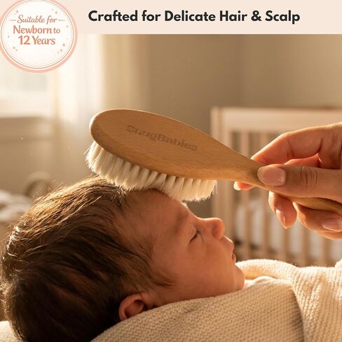 Baby Hair Brush & Comb Set for Newborns - Gentle Goat-Hair & Bamboo Bristle Hairbrushes with Easy Grip Wooden Handles - 5-Pack Baby Brush Set with a Cotton Travel Pouch - Gifts for Boys & Girls in Kuwait