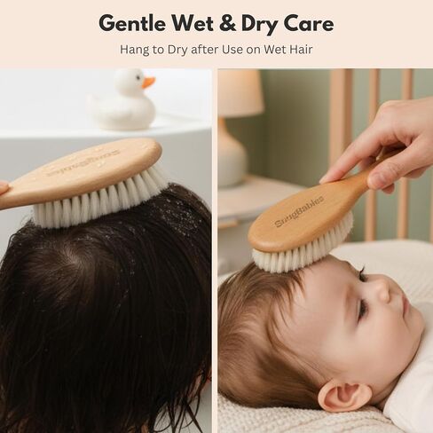 Baby Hair Brush & Comb Set for Newborns - Gentle Goat-Hair & Bamboo Bristle Hairbrushes with Easy Grip Wooden Handles - 5-Pack Baby Brush Set with a Cotton Travel Pouch - Gifts for Boys & Girls in Kuwait