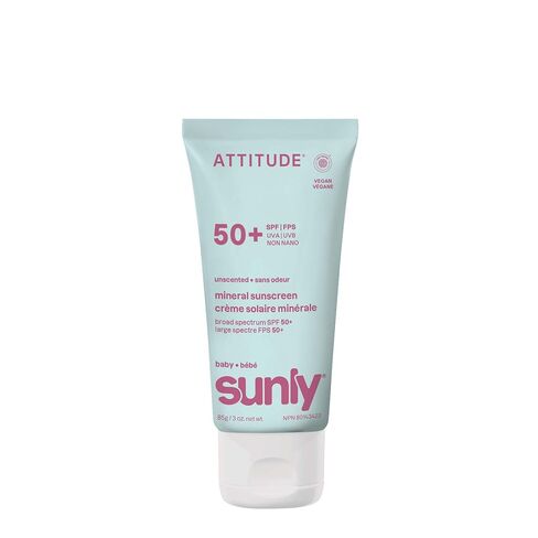 ATTITUDE Baby Mineral Sunscreen SPF 50, Broad Spectrum Zinc Oxide, EWG Verified, Mineral-Based, Non-Nano, Lightweight Cream for Face & Body, Gentle Formula, Unscented, 3 Oz in Kuwait