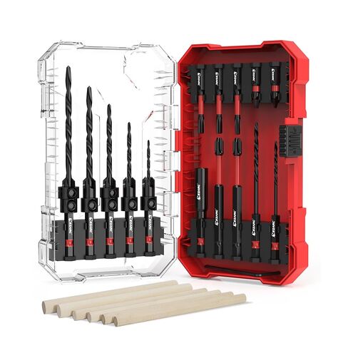 EZARC Countersink Drill Bit Set, 15PCS Tapered Bits with Plug Cutters | Tapered Nitrided HSS Bits, Sizes #4, #6, #8, #10, #12, Depth Stop Rings, Extension Shaft, 1/4" Hex Shank, Storage Box in Kuwait