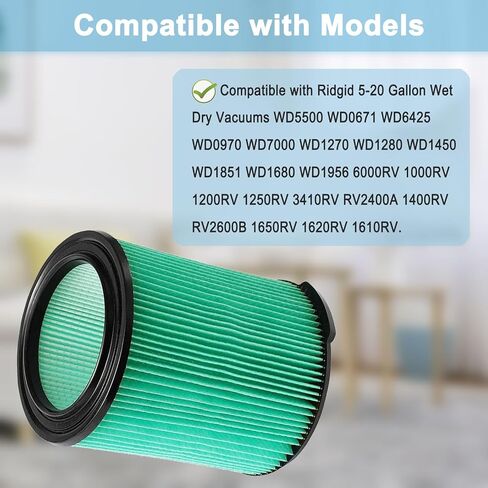 2 Pack VF6000 Filter for Ridgid 5-20 Gallon Wet Dry Vacuums WD5500 WD0671 WD6425 WD7000 WD1280 WD1851 WD1680 WD1956 RV2400A 1400RV RV2600B in Kuwait
