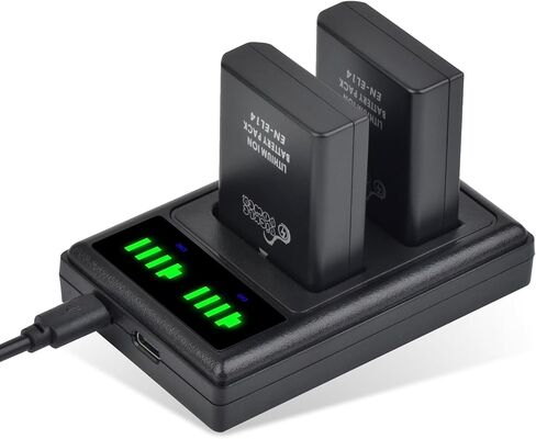Pickle Power EN-EL14 EN-EL14a Battery 2 Pack and LED Dual Charger for Nikon D5600 D5300 D5600 D5100 D5200 D5500 D3100 D3200 D3300 D3400 D3500 Coolpix P7000 P7100 P7700 P7800 in Kuwait