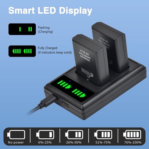 Pickle Power EN-EL14 EN-EL14a Battery 2 Pack and LED Dual Charger for Nikon D5600 D5300 D5600 D5100 D5200 D5500 D3100 D3200 D3300 D3400 D3500 Coolpix P7000 P7100 P7700 P7800 in Kuwait