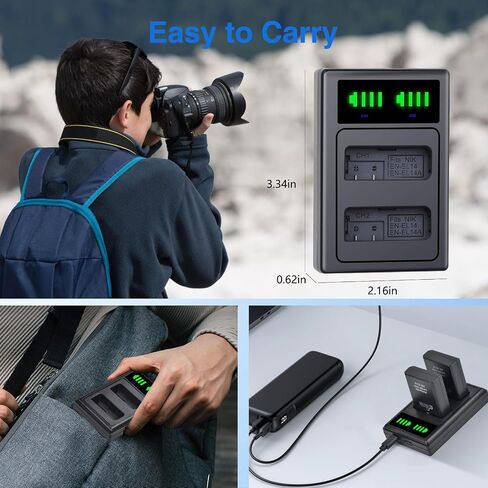 Pickle Power EN-EL14 EN-EL14a Battery 2 Pack and LED Dual Charger for Nikon D5600 D5300 D5600 D5100 D5200 D5500 D3100 D3200 D3300 D3400 D3500 Coolpix P7000 P7100 P7700 P7800 in Kuwait
