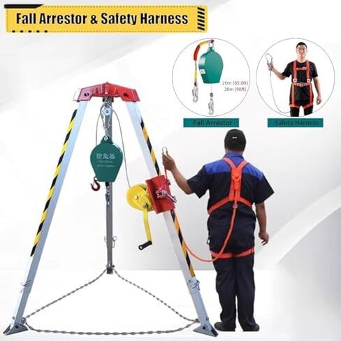 Emergency Tripod-Tripod Emergency Lifting Equipment, Retractable Legs for Fall Protection in Confined Spaces and Deep Wells，（with Fall Arrestor，2600lbs） in Kuwait