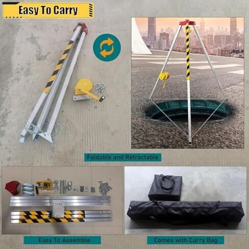 Emergency Tripod-Tripod Emergency Lifting Equipment, Retractable Legs for Fall Protection in Confined Spaces and Deep Wells，（with Fall Arrestor，2600lbs） in Kuwait