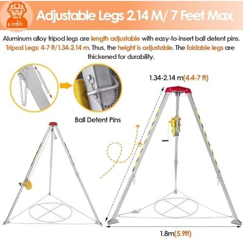 Emergency Tripod-Tripod Emergency Lifting Equipment, Retractable Legs for Fall Protection in Confined Spaces and Deep Wells，（with Fall Arrestor，2600lbs） in Kuwait