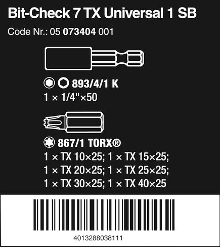 Wera 073404 6 Piece Professional Torx TX10-TX40 Mini Bit Check,5073404001 in Kuwait