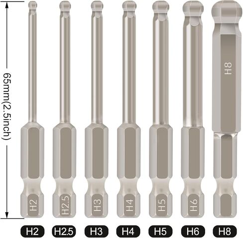 7pcs Metric Ball End Hex Screwdriver Bit Set Magnetic Ball Head Allen bits 2MM 2.5MM 3MM 4MM 5MM 6MM 8MM 1/4 Inch Hex Shank 65MM Length in Kuwait