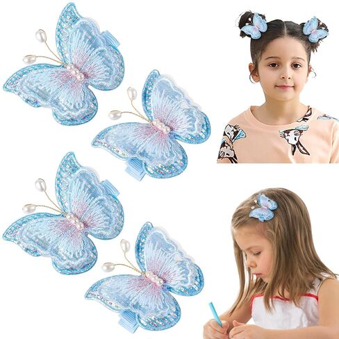 4 PCS Baby Butterfly Hair Clips Cute Hair Bows for Girls Infants Toddlers No Slip Metal Snap Alligator Clips Lace Butterfly Bows for Girls Baby Hair Accessories YZ054 (Pink) in Kuwait