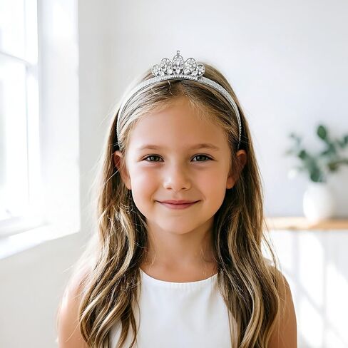 2PCS Baby Girls Crown Headbands Rhinestone Tiara Elastic Hair Accessories For Infants Newborn Toddler Kids Photo Props Gifts in Saudi Arabia