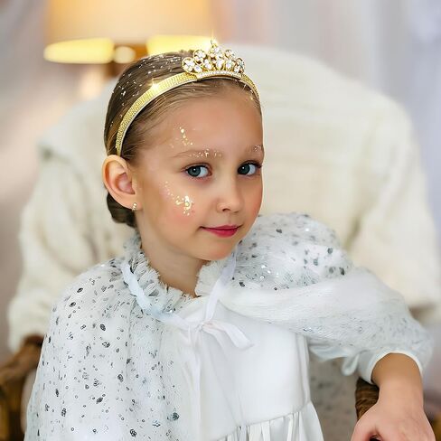 2PCS Baby Girls Crown Headbands Rhinestone Tiara Elastic Hair Accessories For Infants Newborn Toddler Kids Photo Props Gifts in Saudi Arabia