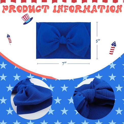 YanJie 7'' 2pcs Baby Girl Headbands 4th of July Independence Day Hair Bands for Kids Toddlers Infants Newborns Girl Outfits in Kuwait
