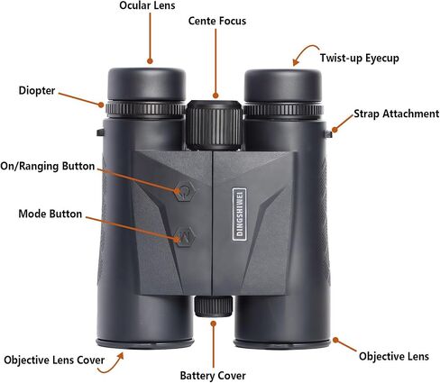 Laser Rangefinder Binoculars 10x42 Hunting Golf Black | 1968-yard long range, 0.15s fast laser measurement, ±0.5m accuracy, IP65 waterproof, HD optics for outdoor adventures in Kuwait