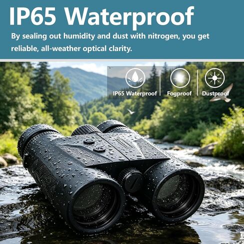 Laser Rangefinder Binoculars 10x42 Hunting Golf Black | 1968-yard long range, 0.15s fast laser measurement, ±0.5m accuracy, IP65 waterproof, HD optics for outdoor adventures in Kuwait