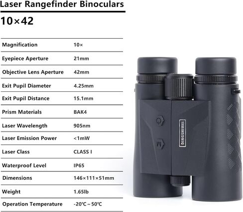 Laser Rangefinder Binoculars 10x42 Hunting Golf Black | 1968-yard long range, 0.15s fast laser measurement, ±0.5m accuracy, IP65 waterproof, HD optics for outdoor adventures in Kuwait