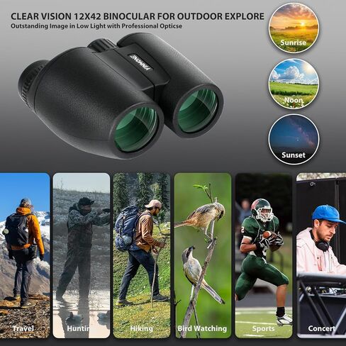 2026 New HD Small 12X30 Compact Binoculars with Phone Adapter BAK4 Prism FMC Lens, High Powered Small Lightweight Binoculars for Kids&Adults Bird Watching,Outdoor,Wildlife,Sports,Travel-Black in Kuwait