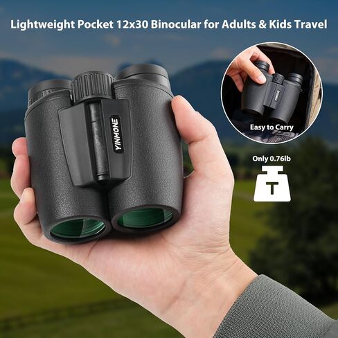 2026 New HD Small 12X30 Compact Binoculars with Phone Adapter BAK4 Prism FMC Lens, High Powered Small Lightweight Binoculars for Kids&Adults Bird Watching,Outdoor,Wildlife,Sports,Travel-Black in Kuwait